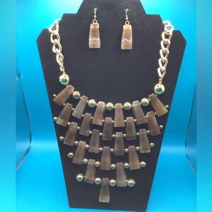 Buffalo Horn Statement Necklace and Earrings Set